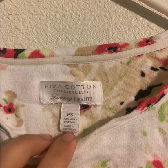 PIMA Cotton Petite Small White Floral Top‎ - Picture 3 of 4